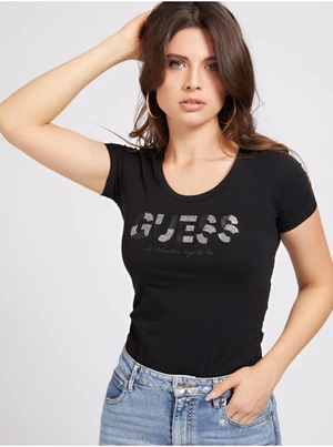 Guess čierne tričko Glitter Logo