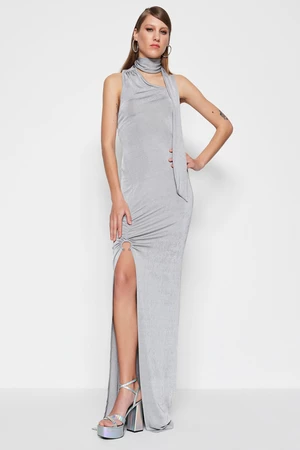 Trendyol Silver Knitted Evening Dress With Accessories