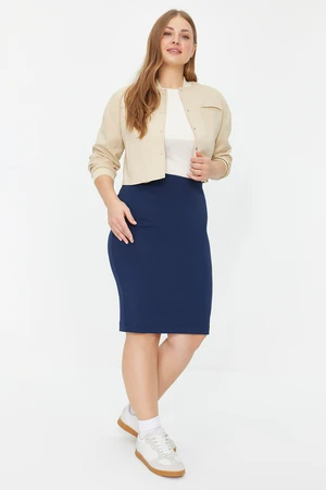 Trendyol Curve Navy Blue Fitted Midi Knitted Skirt