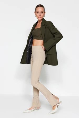 Trendyol Beige Contouring High Waist Knitted Interlock Leggings with a Slit at the Back