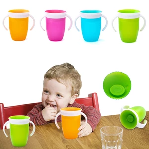 360 Degrees Can Be Rotated Baby Learning Drinking Cup With Double Handle Flip lid Leakproof Magic Cup Infants Water Cups Bottle