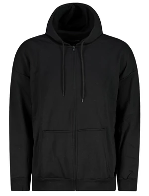 Trendyol Black Oversize/Wide-Fit Hooded Zippered Thick Basic Sweatshirt- Cardigan