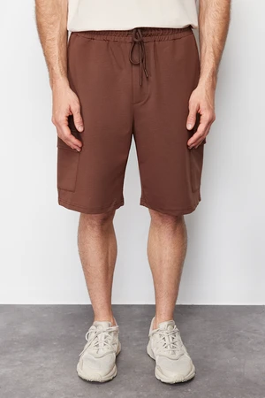 Trendyol Brown Oversize/Wide Cut Hidden Drawstring Elastic Waist Cargo Pocket Labeled Shorts