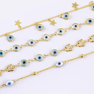 1 Meter Copper Gold Color Chain Turkish White Blue Evil Eye Beads for DIY Handmade Necklace Bracelet Making Jewelry Findings