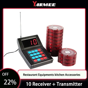 YARMEE Wireless Restaurant Equipments kitchen Pager alarm Calling System 10 Receivers + 1 Transmitter for Customer Queuing