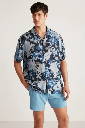 GRIMELANGE Paros Men's Patterned Flowy Trilled Tiril Fabric Summer Shirt