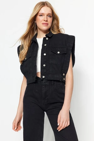 Trendyol Čierna gombíková detailná džínsová vesta