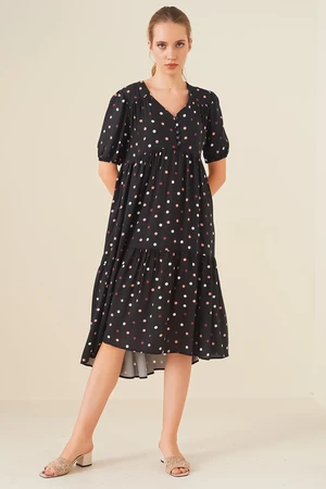 Bigdart 1976 V-Neck Patterned Dress - Black