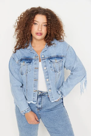 Trendyol Curve Light Blue Tassel Detailed Denim Jacket