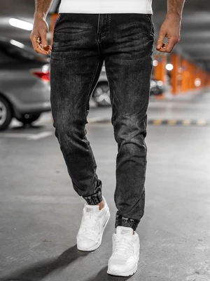 Czarne spodnie jeansowe joggery męskie Denley 31002W0
