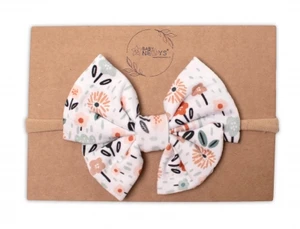 Baby Nellys Hand Made Dvouvrstvá bavlněná  čelenka - mašlička Palouček, bílá - 1ks, vel. univerzální