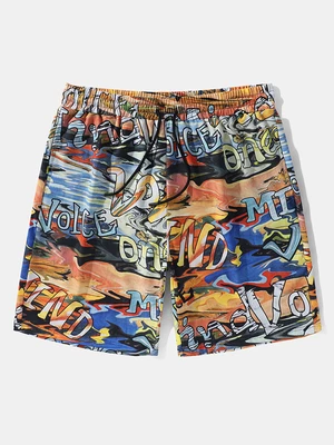 Men Letter Graffiti Colorful Mid Length All Matched Shorts