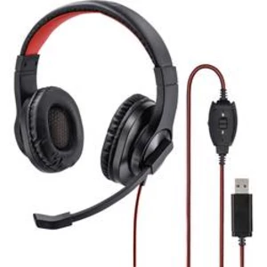 Headset s USB stereo, na kabel Hama HS-USB400 přes uši černá, červená