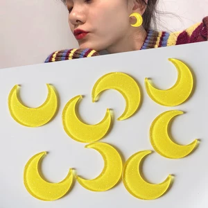 10 PCS 2.5cm Fashion Acrylic Resin Yellow Moon Earring Connectors Charm DIY Jewelry Findings Wholesale Supply