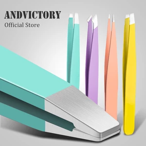 1Pcs 4 Color Professional Eyebrow Tweezers Tongs Trimmer Profiler For Eye Brows Facial Nose Hair Removal Makeup Remover Tools