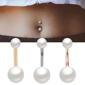 Pearls Navel Ring Stainless Steel Navel Ring Fake Belly Piercing Navel Ring Cartilage Body Piercing Jewelry Accessories