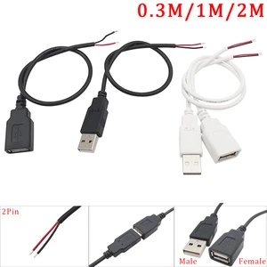 1Pcs USB Power Supply Cable 2 Pin USB 2.0 A Male Plug Female Jack Charger Charging Extension Cord DIY Connector 0.3m/1m/2m 5V