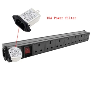 PDU Power Distribution Unit for Cabinet Strip Socket 7 way UK Plug Outlets C14 Interface 10A power filter