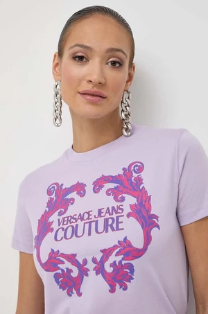 Bavlněné tričko Versace Jeans Couture fialová barva, 76HAHG02 CJ00G