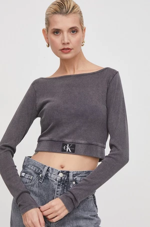 Tričko s dlhým rukávom Calvin Klein Jeans dámsky,šedá farba,J20J223183