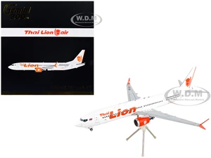 Boeing 737 MAX 9 Commercial Aircraft "Thai Lion Air" White with Orange Tail Graphics "Gemini 200" Series 1/200 Diecast Model Airplane by GeminiJets