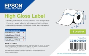 Epson C33S045538 High Gloss, pro ColorWorks, 102mmx33m, bílé samolepicí etikety
