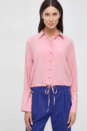 Hodvábna košeľa Liviana Conti ružová farba, regular, s klasickým golierom, F4SS01