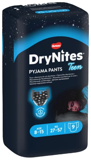 Huggies Plenkové kalhotky Dry Nites pro chlapce s váhou 27–57 kg 9 ks