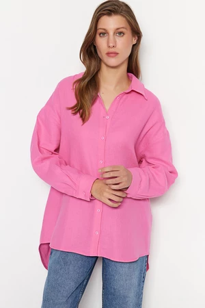 Ružová tkaná košeľa Trendyol