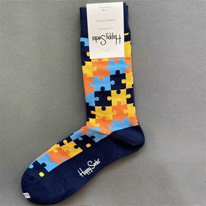 Happy socks Men's Color Jacquard Fresh Fashion Cotton Mid Tube Sports Socks For All Seasons SIZE 41-46