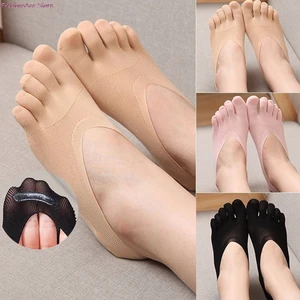 1 Pair Fashion Women Cotton Blend Lace Antiskid Invisible Low Cut Socks Five Toe Ankle Sock Summer Thin Invisibility Non Slip