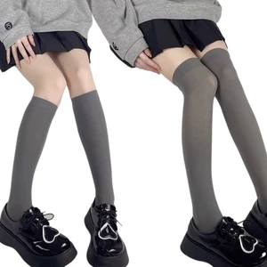 Japanese Preppy Style Women Girls Calf Socks Harajuku Lolita Opaque Solid Color Light Gray Student Over Knee High Tube T8NB