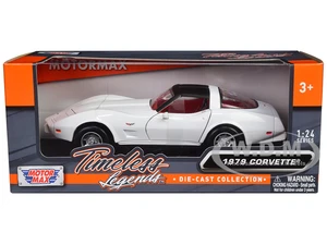 1979 Chevrolet Corvette C3 White with Black Top and Red Interior "Timeless Legends" Series 1/24 Diecast Car Model by Motormax