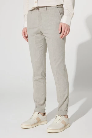 ALTINYILDIZ CLASSICS Men's Beige Slim Fit Narrow Cut Patterned Flexible Trousers with Elastic Waist