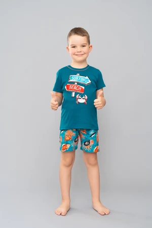 Boys' pyjamas Crab, short sleeves, shorts - teal/print