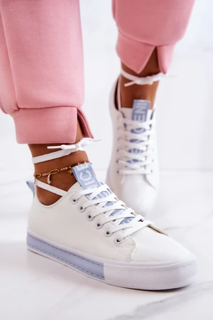 Women's leather sneakers white and blue Mikayla