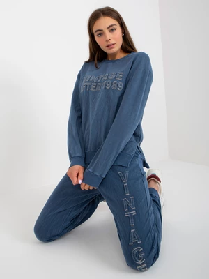 Dark blue loose casual set with trousers
