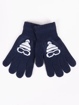 Yoclub Kids's Boys' Five-Finger Gloves With Reflector RED-0237C-AA50-006 Navy Blue