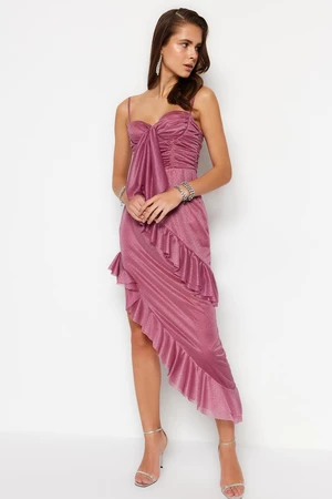 Trendyol Dried Rose Lined Evening Dress with Ruffles and Tulle Evening Dress