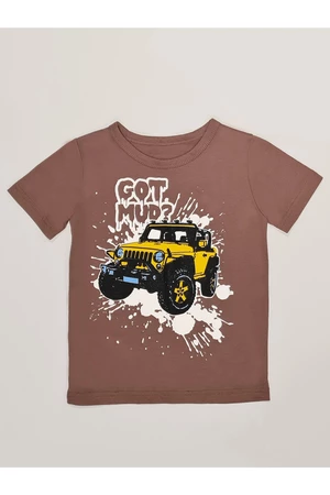 Mushi Jeep Mood Boys' Combed Cotton Combed Cotton T-shirt, Brown