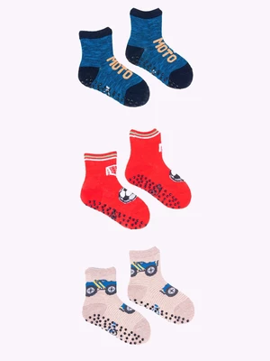 Yoclub Kids's Boys' Cotton Socks Anti Slip ABS Patterns Colours 3-pack SKA-0109C-AA3A-003