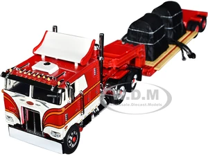 Peterbilt 352 COE 110" Sleeper with Turbo Wing and Rogers Vintage Lowboy Trailer with Coil Load Cream and Red 1/64 Diecast Model by DCP/First Gear