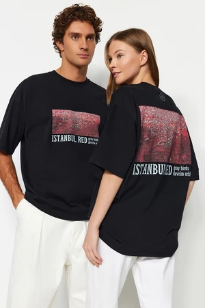 Trendyol Black Unisex Oversize Devrim Erbil Printed Knitted T-Shirt