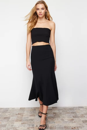 Trendyol Black Midi Pleated Stretchy Knitted Skirt