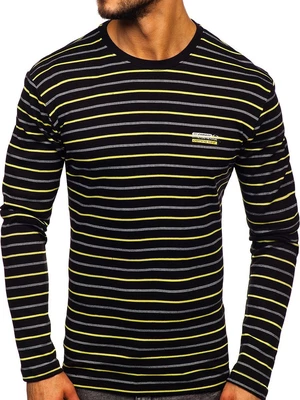 Černo-žluté pánské proužkované tričko s dlouhým rukávem Bolf 1519
