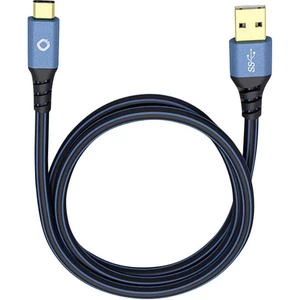 USB 3.0 prepojovací kábel [1x USB 3.0 zástrčka A - 1x USB-C ™ zástrčka] 1.00 m modrá pozlátené kontakty Oehlbach USB Plu