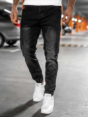 Czarne spodnie jeansowe joggery męskie Denley 61038W0