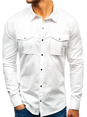 Biela pánska košeľa s dlhými rukávmi BOLF 2058-1