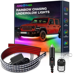 AMBOTHER 4pcs 90/120cm Waterproof LED Light Strips with 4-key Remote Control for Car Motorbike Truck Outdoor Party Decor