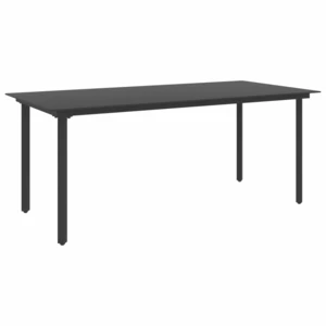 Garden Dining Table Black 74.8"x35.4"x29.1" Steel and Glass